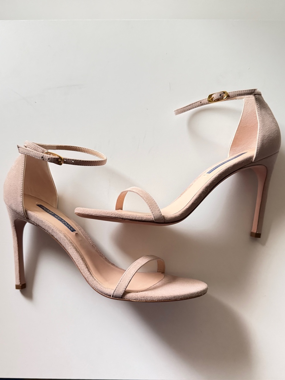 Stuart Weitzman Dolce suede pink sandal heels